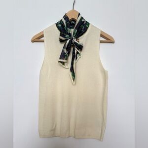 Anthropologie Elegant Cream Sleeveless Top with Scarf Accent